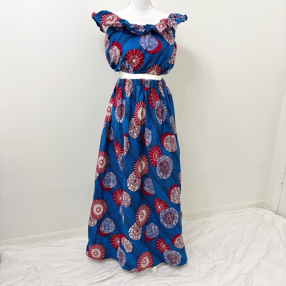 Dresses & Skirts - One of a Kind African Wax Print Maxi Skirt Set Red White Blue